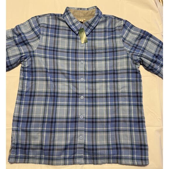 NWT - LL Bean Women’s Medium Fleece Lined Flannel Shirt Blue Button Front 285013 - Picture 1 of 10